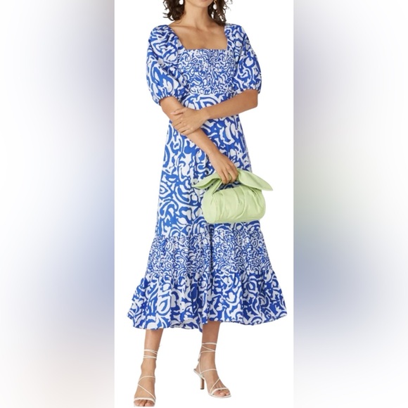 Tanya Taylor Dresses & Skirts - Tanya Taylor Cynthia Cotton Poplin Midi tiered  tiered Dress Size 14 Blue EUC